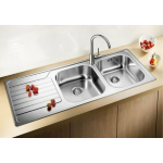 BLANCO Lavello DINAS inox cm 116 2 vasche e gocciolatoio laterale - Bordo slim acciaio da incasso (Gocciolatoio a DESTRA)