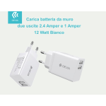 ALIMENTATORE CARICATORE USB 2 USCITE 2.4 AMPER  E 1 AMPER 12W 220V DEVIA DE12WS593W BIANCO