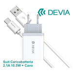 SET ALIMENTATORE CARICATORE USB 2,1A 10,5W + CAVO USB TYPE-C DEVIA DESC21C293W BIANCO